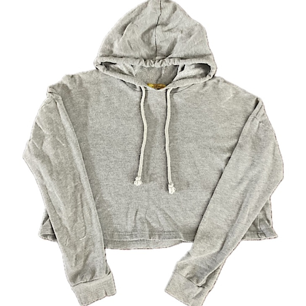 Finesse Cropped Pullover Long Sleeve Hoodie Size M Gray